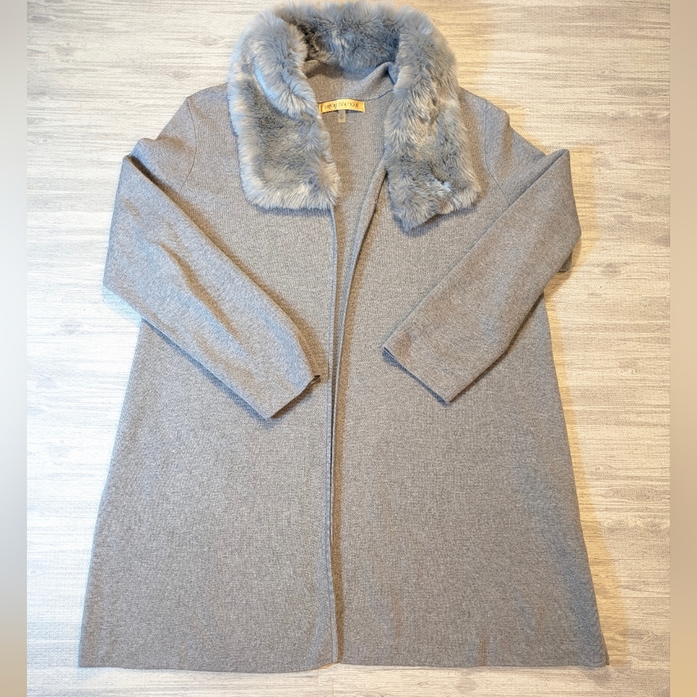 Nipon Boutique Chic Open Duster, Detachable Faux Fur Collar Cotton Blend Cozy XL - Picture 12 of 12